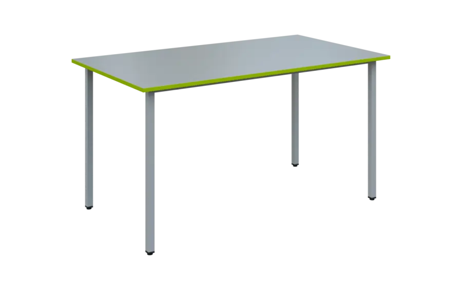 JSB 140N Jídelní stůl 1394 x 800 mm, deska šedá s hranou jarní zeleň / podnož stříbrná